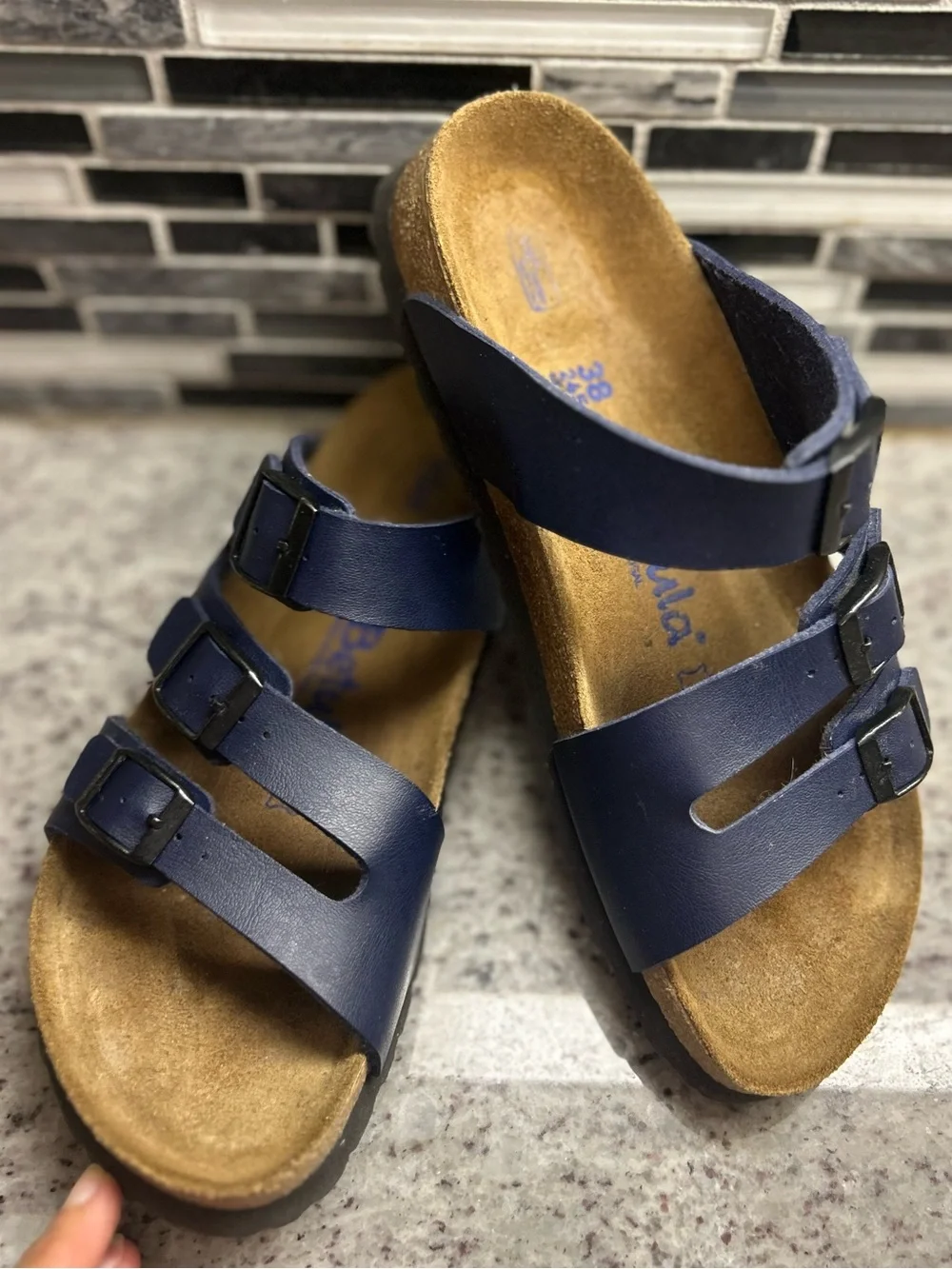 Birkenstock Betula Navy Blue Triple Strap Comfort Sandals - Women's size 7 (38)